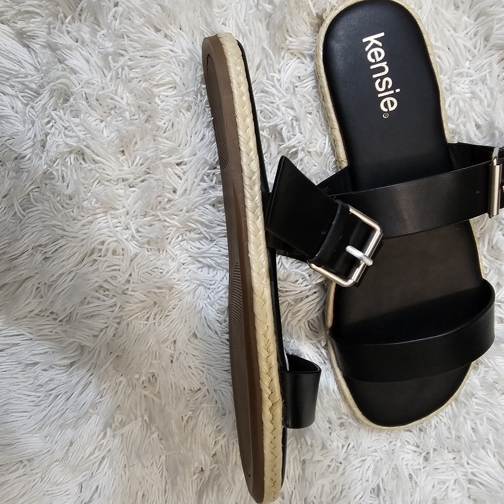 Kensie Sandals 7M Black Minimalist with Adjustable Ankle Strap - Picture 6 of 6
